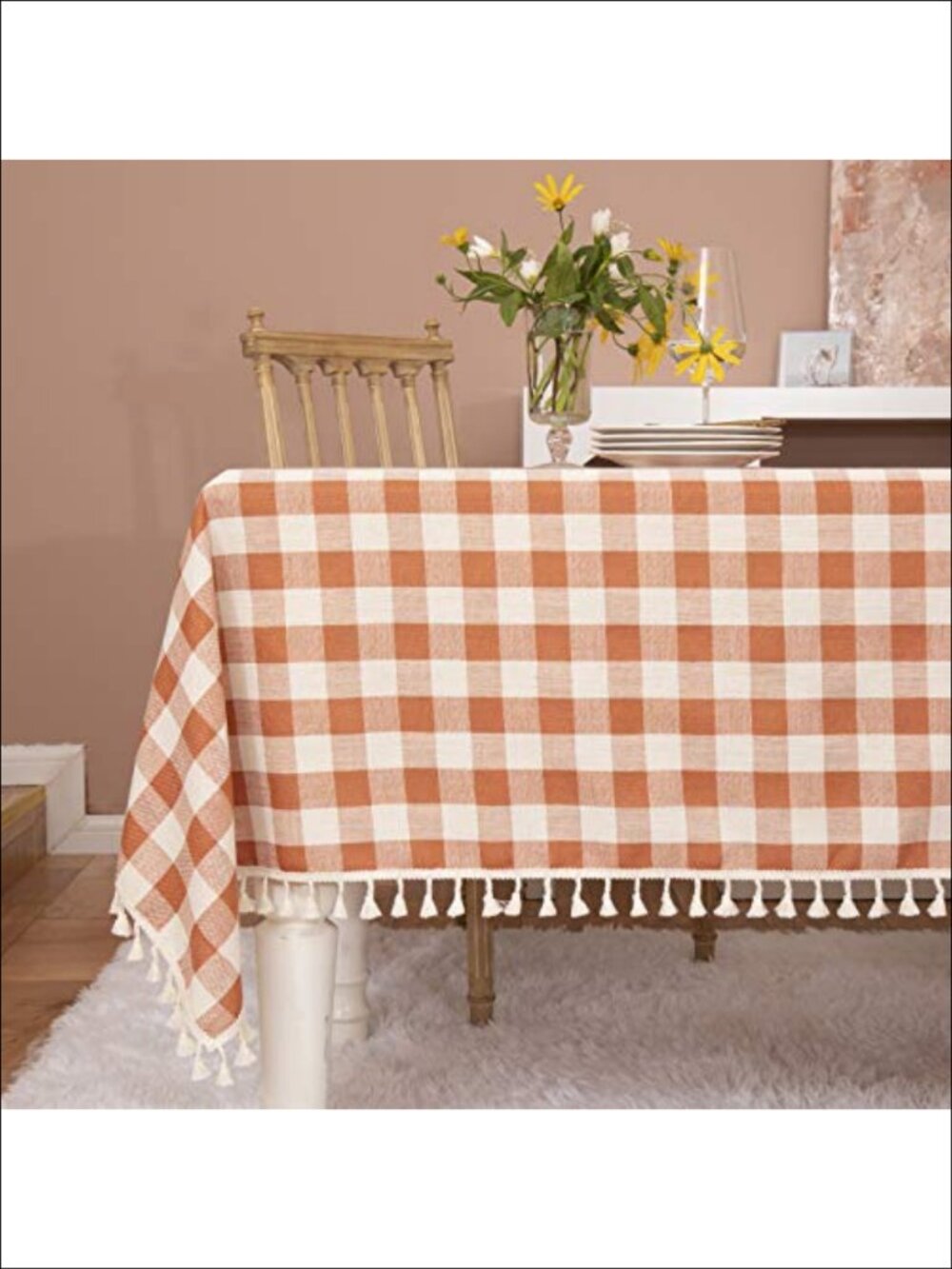 Cotton Buffalo Check Tablecloth 55x70 Tassel Farmhouse Dining